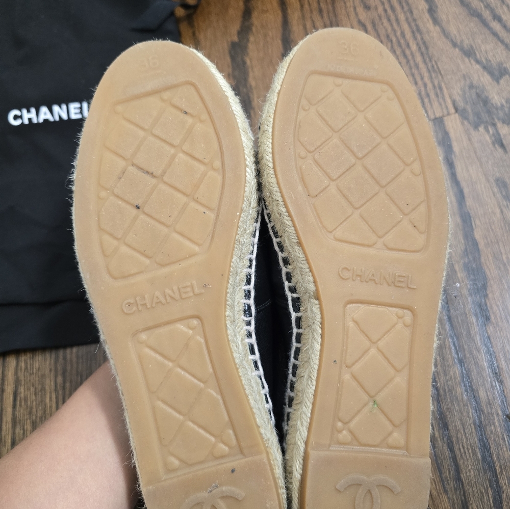 Chanel espadrilles Black Leather Sz 36 - Picture 3 of 8